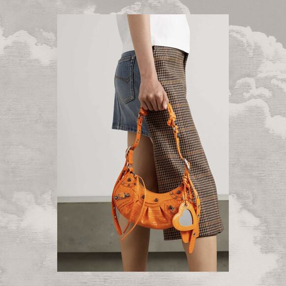 BALENCIAGA Le Cagole xs Orange Croc 2-way city giant hardware pop moto - Picture 3 of 11